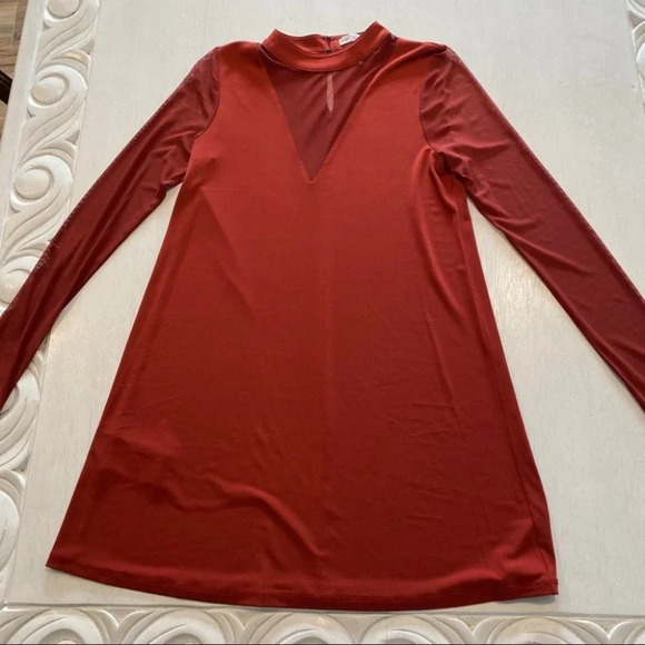 BCBGeneration Tops - BCBGeneration Mock Neck Tunic Mini Dress Mesh Det